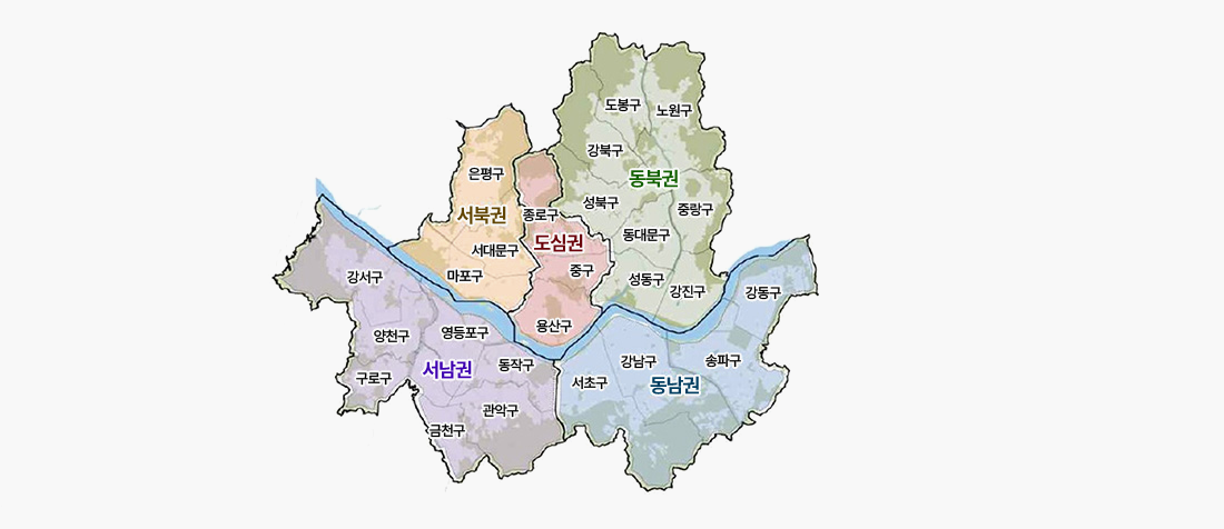 2030 서울플랜 I 공간구조 - 3도심 : 한양도성, 강남, 영등포·여의도 / 7광역중심 : 용산, 청량리·왕십리, 창동·상계, 상암·수색, 마곡, 가산·대림, 잠실 / 12지역중심 : 동대문, 성수, 망우, 미아, 연신내·불광, 신촌, 마포·공덕, 목동, 봉천, 사당·이수, 수서·문정, 천호·길동